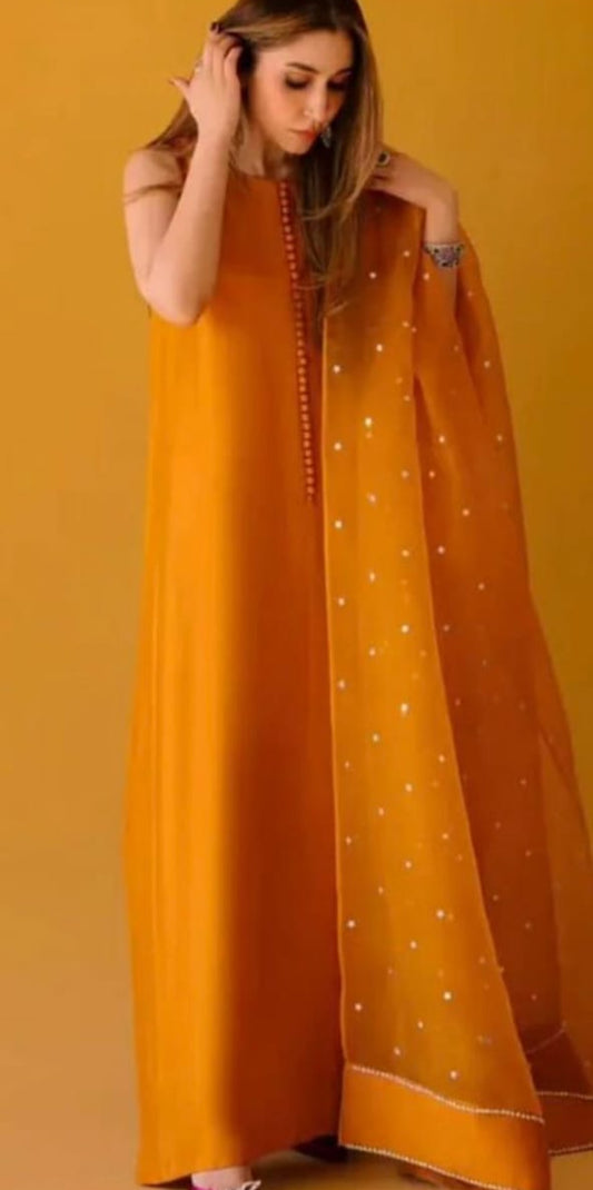 Grace 08 — 3PC Stitched Silk Suit with Churidar Sleeves & Stone-Worked Organza Dupatta | Qasrelibas