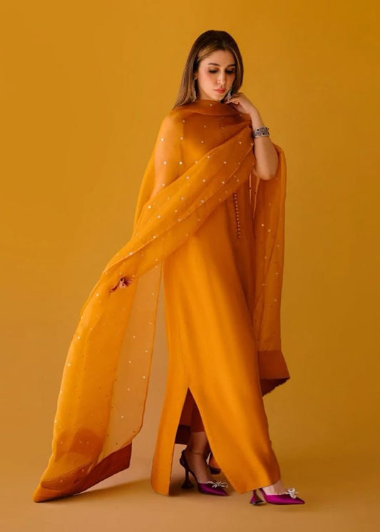 Grace 08 — 3PC Stitched Silk Suit with Churidar Sleeves & Stone-Worked Organza Dupatta | Qasrelibas
