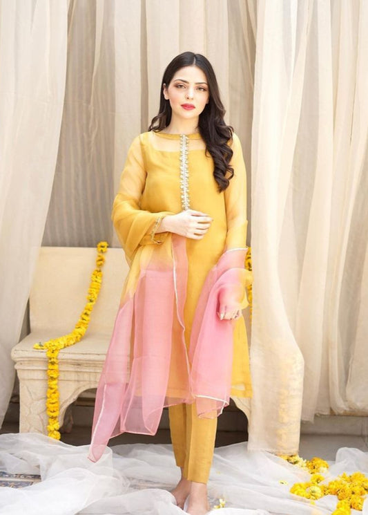 Grace 09 — 3PC Stitched Organza Suit with Gota & Sitara Detail + Organza Dupatta | Qasrelibas