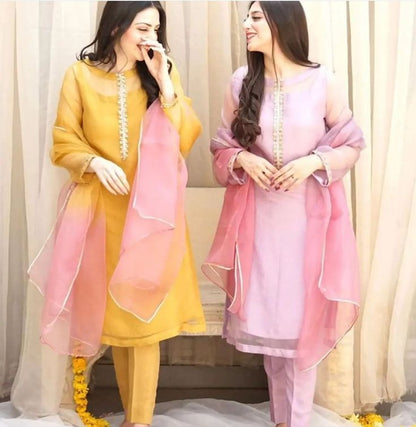 Grace 09 — 3PC Stitched Organza Suit with Gota & Sitara Detail + Organza Dupatta | Qasrelibas