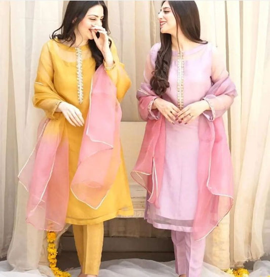 Grace 09 — 3PC Stitched Organza Suit with Gota & Sitara Detail + Organza Dupatta | Qasrelibas