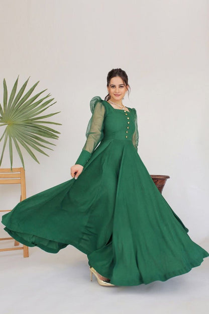 Grace 10 — 2PC Stitched Georgette Frock Set with Organza Puff Sleeves & Capri Trouser | Qasrelibas