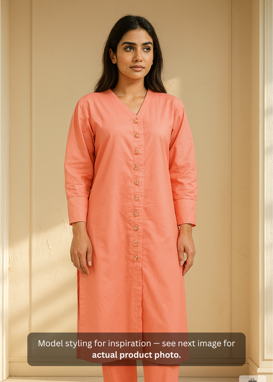 Breeze 09 – 2PC Lawn Suit with Long Open Shirt, Cuff Sleeves & Button Detailing | Qasrelibas