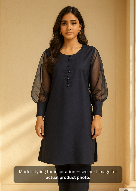 Breeze 04 – 2PC Lawn Suit with Organza Puff Sleeves & Button Detailing | Qasrelibas