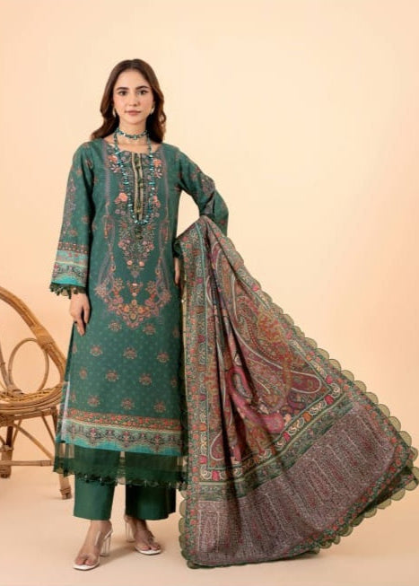 Digital Printed Khaddar Unstitched 3PC Suit with Dupatta – Clover | Qasrelibas