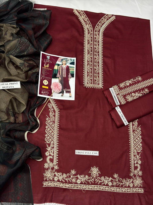 Heavy Embroidered Unstitched 3PC Lawn Suit with Bamber Dupatta – Qasrelibas