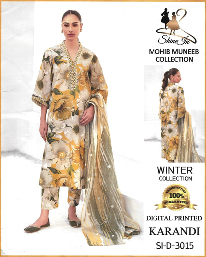 Allover Printed Karandi Unstitched 3PC Suit with Dupatta | Qasrelibas