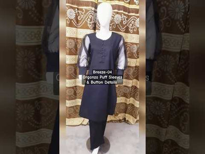Breeze 04 – 2PC Lawn Suit with Organza Puff Sleeves & Button Detailing | Qasrelibas