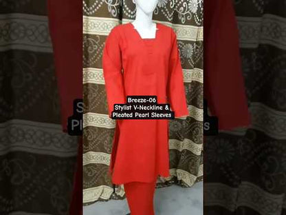 Breeze 06 – 2PC Lawn Suit with V-Neck & Pleated Pearl Sleeves | Qasrelibas